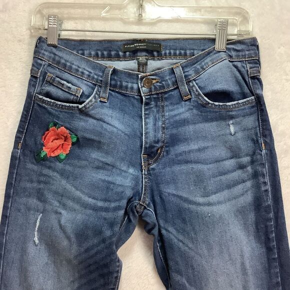 Flying monkey platinum jeans Women's Size 29 Skinny Embroidery Flower Distressed - Picture 3 of 13